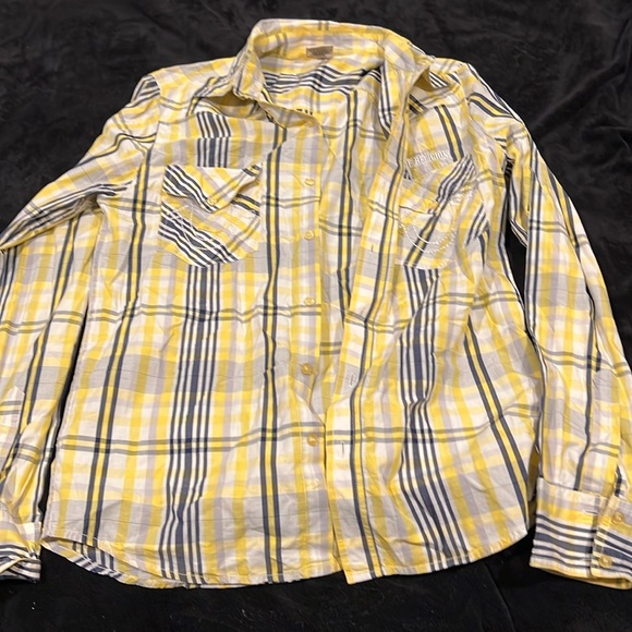 True Religion Long Sleeve Plaid Button Up Shirt Men Large Pockets Cotton - Picture 1 of 6